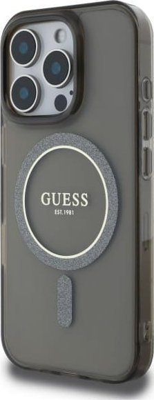 Mbrojtëse telefoni Guess IML Glitter Circle, MagSafe, për iPhone 16 Pro 6.3", e zezë
