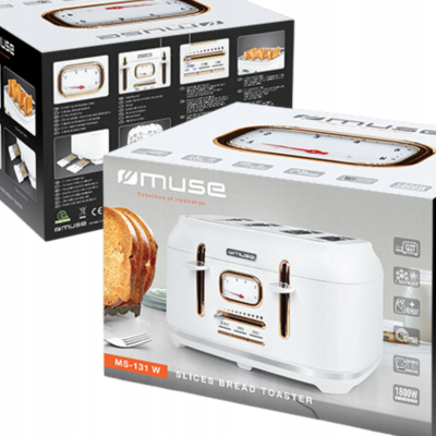 Toster Muse MS-131W, 4 vende, me shkrirje edhe ngrohje, i bardhë