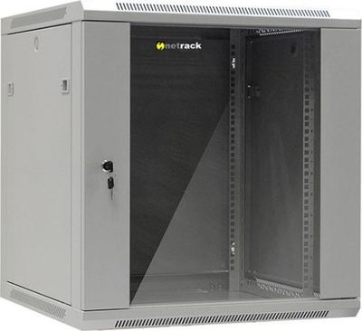 Kabinet muri Netrack F-Line RACK 19" 12U, 600 mm, derë xhami, gri