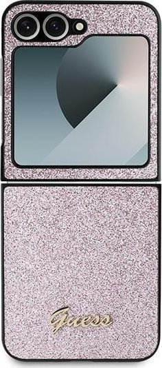 Maskë telefoni Guess 4G Glitter Script për Samsung Galaxy Z Flip 6, mbrojtëse me shkëlqim, rozë