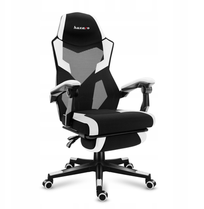 Гејминг столица Huzaro Combat 3.1, механизам FlexiBack, потпирач за нозе, бела и црна