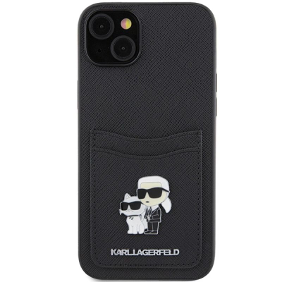 Husë Karl Lagerfeld KLHCP15SSAPKCNPK për iPhone 15 6.1", Saffiano Cardslot, e zezë