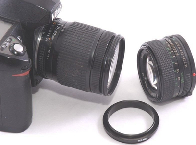 Adapter fotografic KiwiFotos Reverse Mounting Ring 55mm në 58mm, unazë metalike e zezë