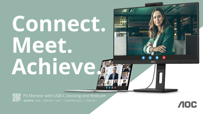 Monitor AOC Q27P3CW, 27", QHD, USB C, me kamerë, i zi