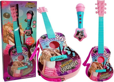 Set kitarë me mikrofon karaoke Lean Toys, muzikë dhe drita, lodër për kalamaj, shumëngjyrsh