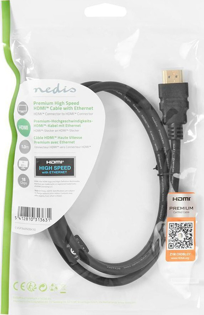 Kabllo HDMI Nedis CVGP34050BK10, Premium High Speed, 1m, e zezë