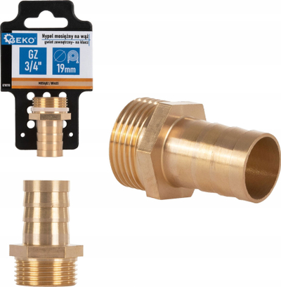 Nipël bronxi për zorra Geko G70170, 19mm, me fill të jashtëm 3/4"