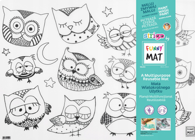 Tapet tavoline Funny Mat Owls, për ngjyrosje, 68 x 48 cm, i bardhë