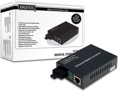 Konvertues rrjeti Digitus Fast Ethernet, RJ45 në SC, i zi