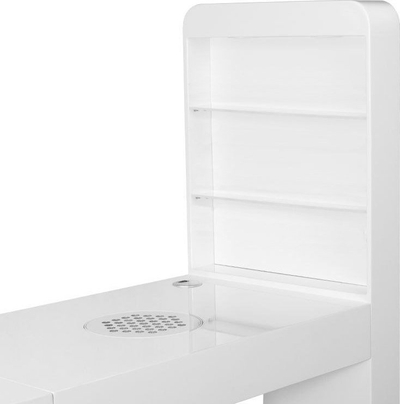 Tavolinë kozmetike Activeshop 310, me aspirator pluhuri, me raft ndriçues, e bardhë