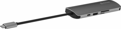 HUB USB C Swissten 8 in 1, HDMI 4K, LAN RJ45, gri alumini