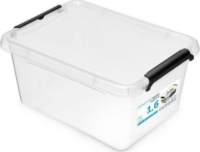 Kuti plastike Domu Leki SimpleStore, 1.6L, transparente, me kapak të zi