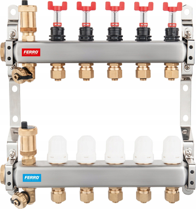 Manifold ngrohje Ferro SN-RZP, çelik inoks, valvula termostatike, 1"