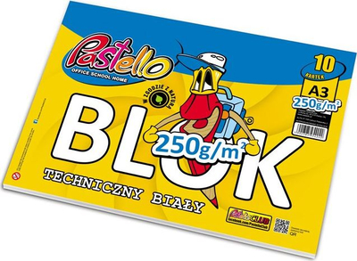 Bllok teknik Pastello A3, 250 g/m², 10 fletë, i bardhë