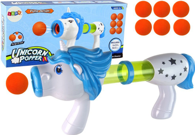 Lodër pistoletë Leantoys Unicorn Popper, me toptha shkumë, pompë manuale, shumëngjyrëshe