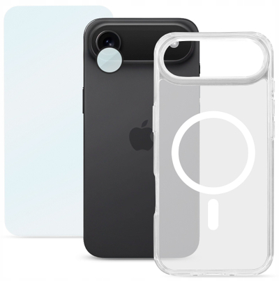 Set 3n1 aksesorë Roobix Clarion MagSafe për iPhone 17 Air, kejs transparent, xham mbrojtës, mbrojtës lente kamerash