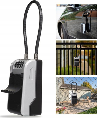 Kuti për çelësa Master Lock, bravë me kombinim, kabllo fleksibile 34cm, e zezë