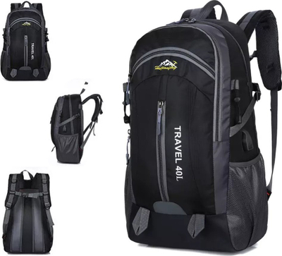 Çantë shpine Spacious Strong 40L, hiking trekking, me portë USB, e zezë