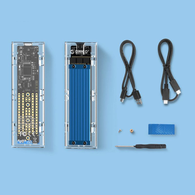 Kuti SSD Orico TCM2-C3, M.2 NVMe, USB-C 10Gb/s, blu transparente
