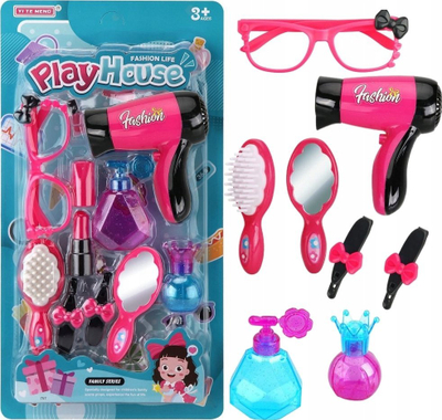 Set lodrash parukerie Yi Te Meng Play House, tharëse flokësh dhe aksesorë, 19.5cm x 37cm, rozë shumëngjyrëshe