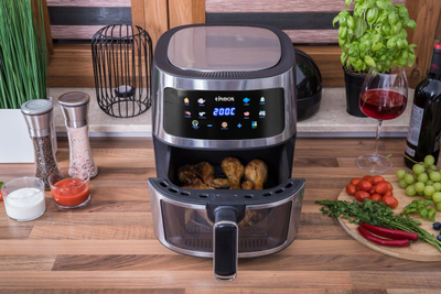 Fritezë ajri Linbox Inox, ekran me prekje, panel në polonisht, e zezë