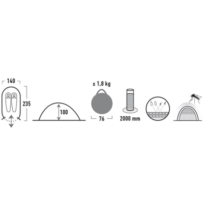 Çadër kampingu High Peak Vision 2 10108, 2 persona, rezistente ndaj ujit 2000 mm