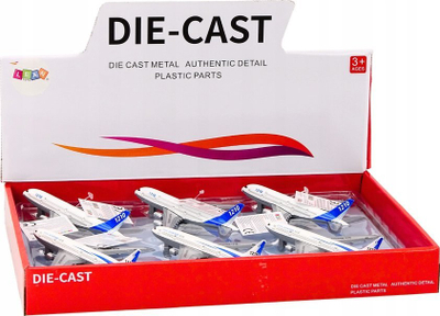 Lodër avion pasagjerësh Leantoys, metal die cast, me fërkim, i bardhë