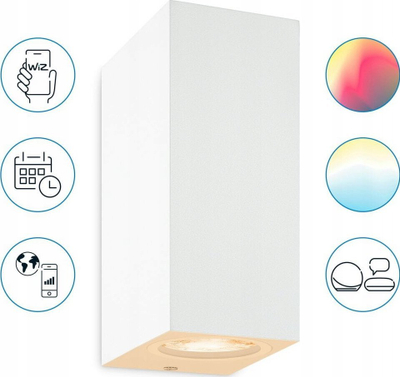 Aplik murale LED WiZ Up&amp;Down, Wi‑Fi Bluetooth, 2xGU10 2x5W RGB, i bardhë