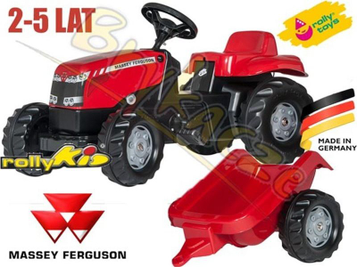 Traktor lodër me pedale Rolly Toys Massey Ferguson me rimorkio, për kalama 2.5 vjeç, i kuq