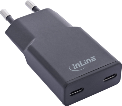 Полнач за ѕид InLine, 30W, 2x USB-C PD PPS, црн