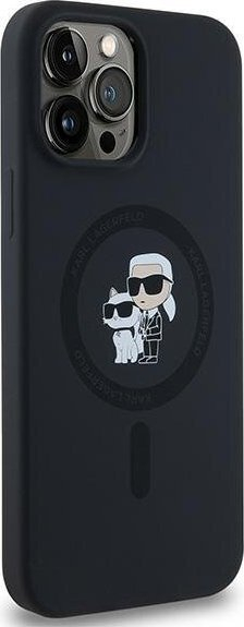 Maskë telefoni Karl Lagerfeld për iPhone 13 Series, silikoni, me figurë dekorative, e zezë