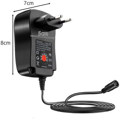 Karikues universal rryme, i rregullueshëm 3-12V, 30W, me USB dhe 6 koka, i zi
