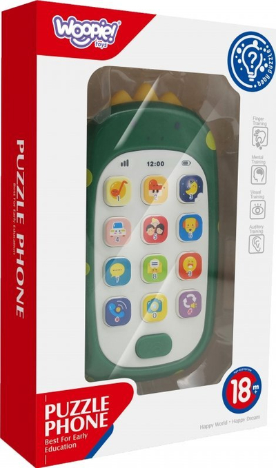 Telefon lodër interaktiv Woopie Baby Puzzle Phone, me tinguj, 18+ muajsh, jeshil