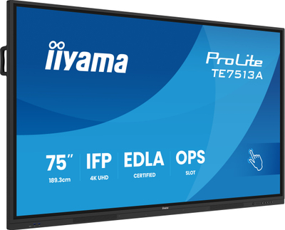 Интерактивен панел Iiyama ProLite TE7513A, 75\", 4K UHD, Wi‑Fi, црн