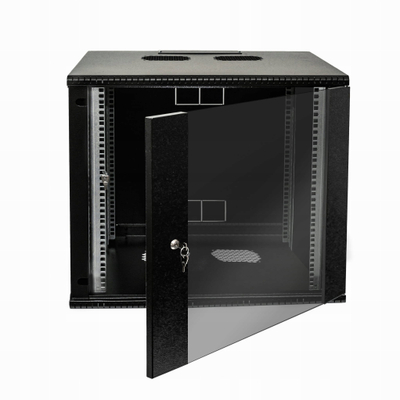 Kabinet muri Bock 19", 9U, 600mm, derë xhami, i zi