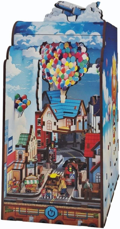 Puzzle druri 3D PlayMind Book Nook Mobile Flying House, 203 pjesë, 19 x 10 x 24 cm, shumëngjyrëshe
