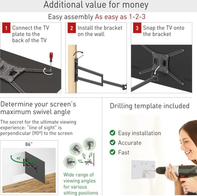 Mbajtëse muri për TV Barkan BM443XL, 13–86\", krah 102 cm, 60 kg, e zezë