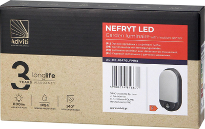 Aplik kopshti Adviti Nefryt AD-OP-6147GLPMR4, 15W LED, sensor lëvizjeje, gri e bardhë
