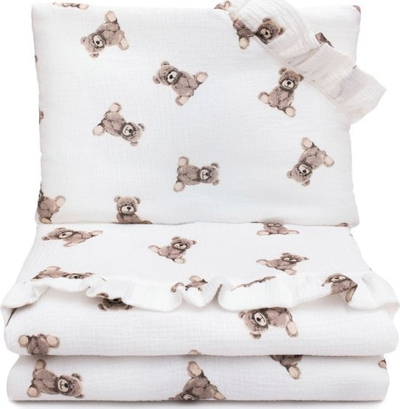 Set shtrati për bebe Muslin Bedding, 80x100 cm, pambuk muslin, me arusha