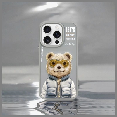Mbulesë telefoni Nimmy Cool&amp;Cute 2.0 Bear për iPhone 15 Pro 6.1", silikoni, gri