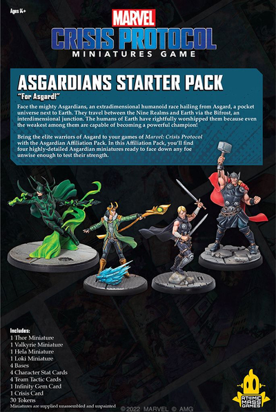 Zgjerim loje Atomic Mass Games Marvel Crisis Protocol Asgardian Affiliation Pack, paketë figurash miniaturë, për lojtarë të avancuar, shumëngjyrëshe