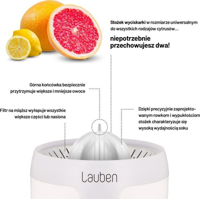 Shtrydhëse agrumesh me rrymë Lauben Electric Citrus Juicer 110WT, 110 W, 1.7 L, e bardhë