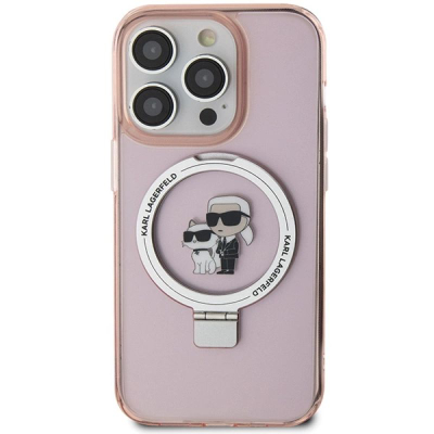 Mbulesë telefoni Karl Lagerfeld Ring Stand MagSafe për iPhone 15 Pro 6.1", me unazë për me e mbajt në këmbë, rozë