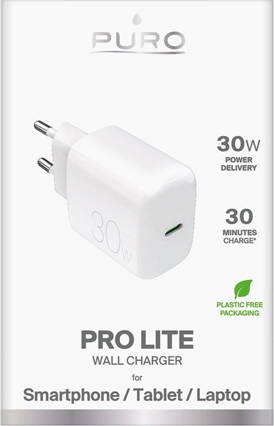 Karikues USB Type C Puro PRO LITE, 30W, i bardh