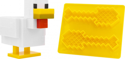 Set për mëngjes Minecraft Paladone Chicken, mbajtëse veze 100 ml, prerëse tosti, e bardhë me të verdhë