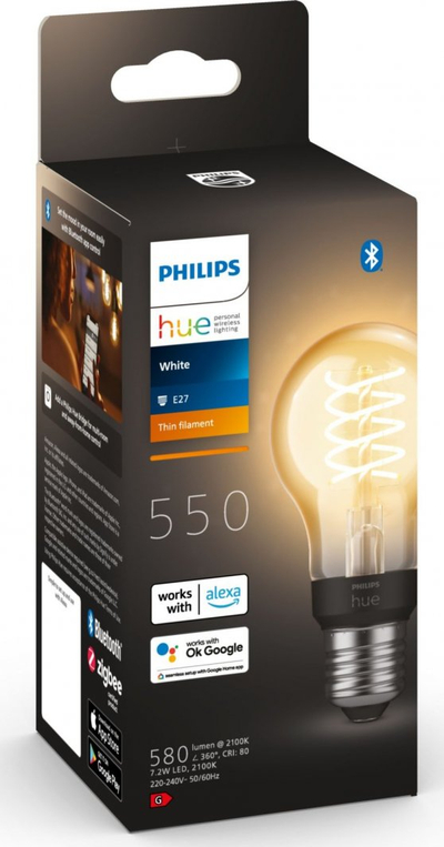 Llambë smart Philips Hue Filament E27, 7.2W, dritë e bardhë, e artë
