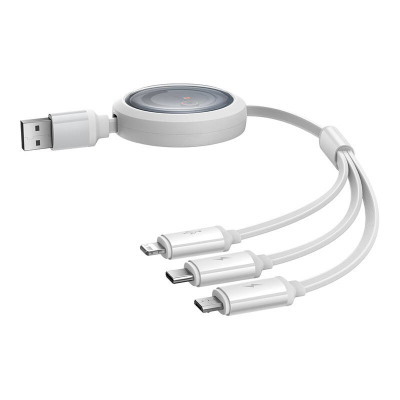 Kabull karikues Baseus Free2Draw 3 në 1, USB në Micro USB Lightning USB C, 3.5A, 1.1m, i bardhë