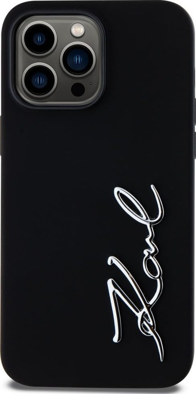 Мобилен заштитен капак Karl Lagerfeld Silicone Metal Script Logo за iPhone 14 Pro Max, силикон, црн