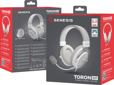 Kufje gaming Genesis Toron 301, 53mm, me mikrofon të heqshëm, të bardha