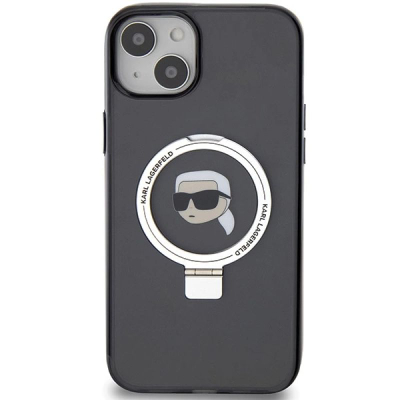Futrollë Karl Lagerfeld me unazë Ring Stand Karl Head MagSafe, për iPhone 15 6.1", e zezë